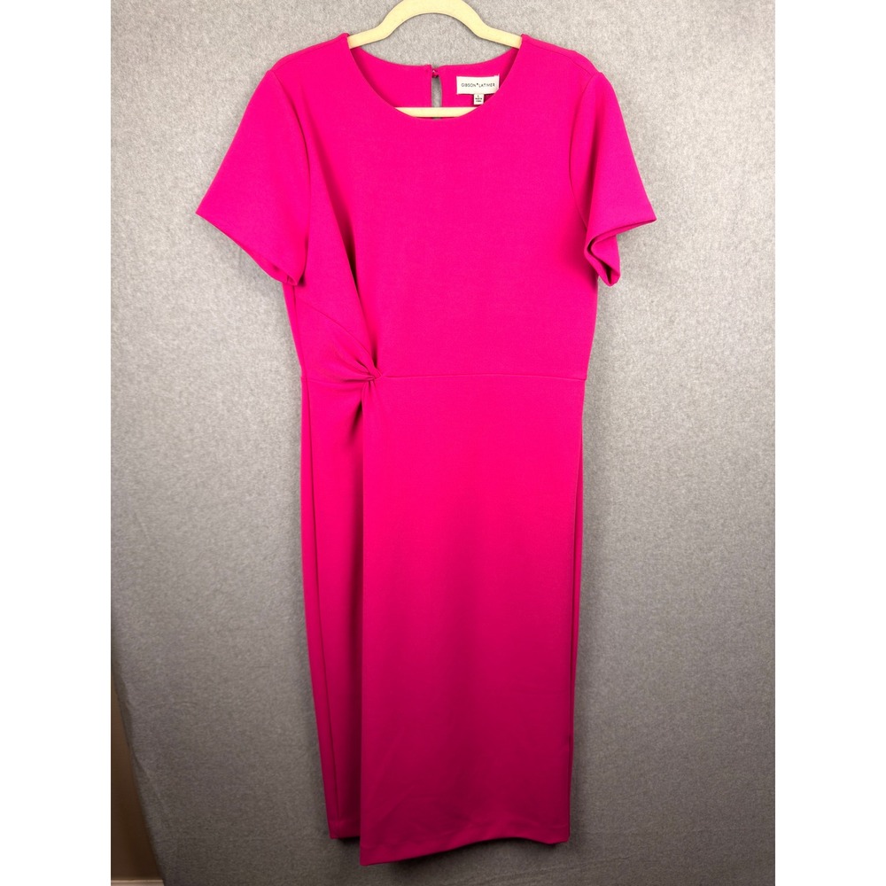 Gibson Latimer Magenta Pink Side Knot Sheath Dress Short Sleeve Large